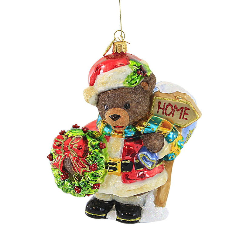 Huras Santa Bear With Wreath Glass Ornament Christmas Home Love Hf930 (56969)