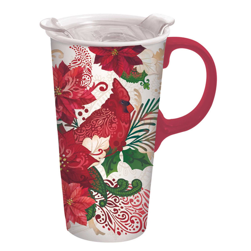 Tabletop Cardinal Travel Mug Ceramic Christmas Poinsettia 3Ctc00119 (57411)