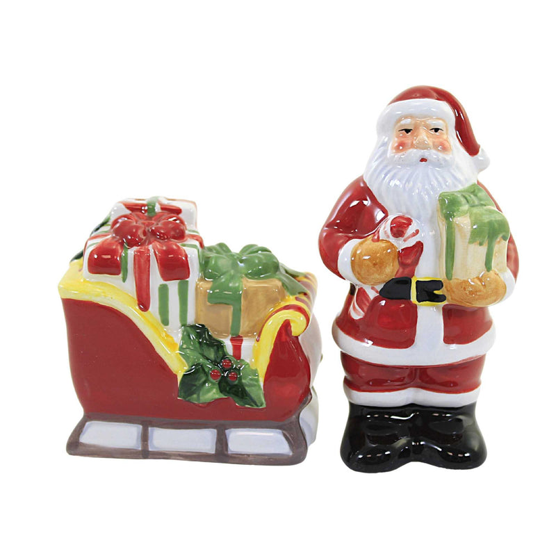 Tabletop Santa's Workshop S & P Set Ceramic Christmas Santa Sleigh 37283 (57578)