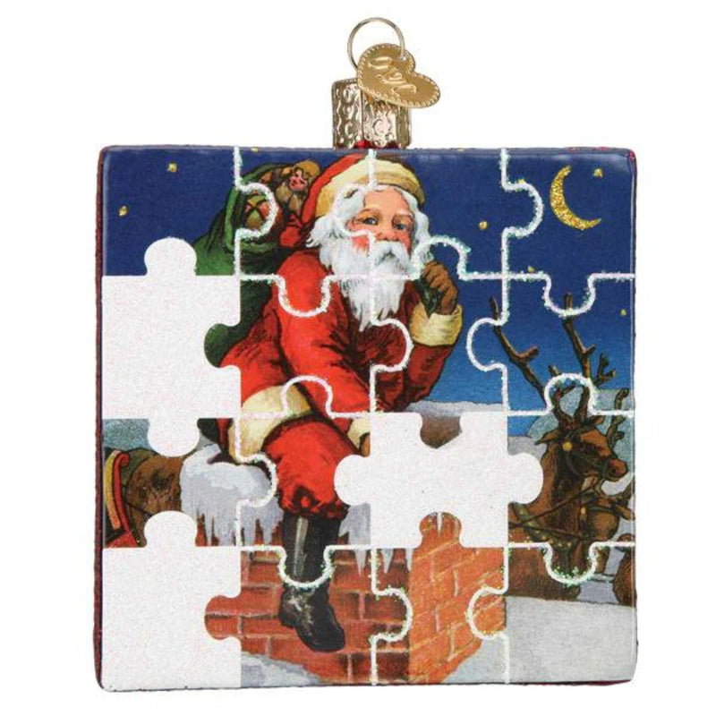 Old World Christmas 4 Inches Santa Jigsaw Puzzle Glass Interlocking Pieces 44180 (57853)
