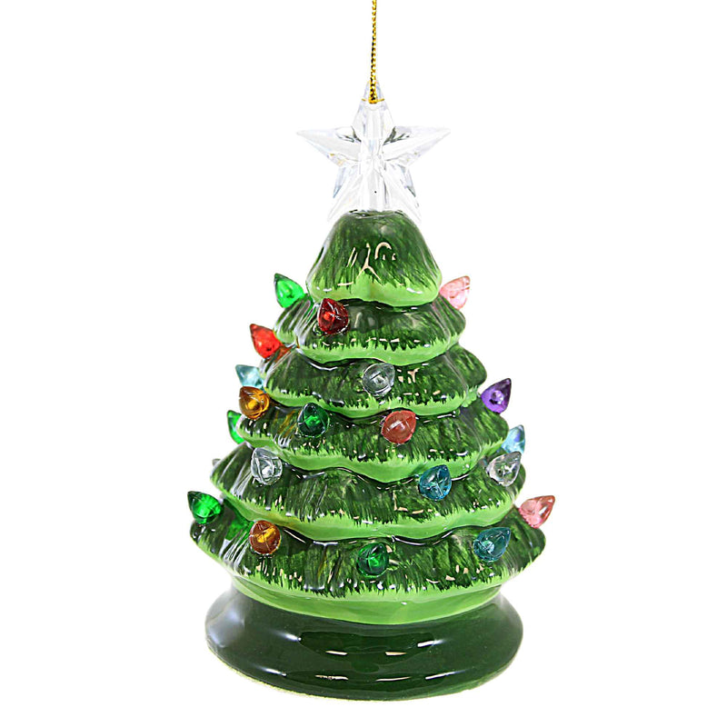 Roman Vintage Green Tree - One Light Up Tree Ornament 5.25 Inch, Ceramic - Multi Colored Bulbs Battery Operated Star Top 134658 (59213)