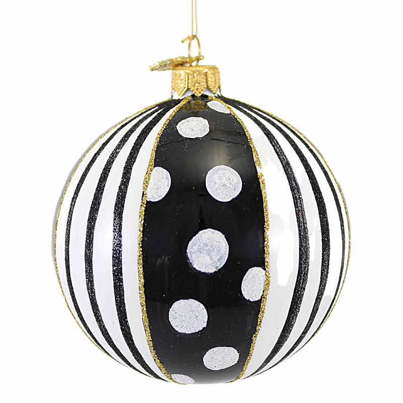 Huras Family Black And White Delight Ball - 1 Glass Tree Ornament 4.00 Inch, Glass - Handpainted Bold Check Pattern Bw01 (59244)