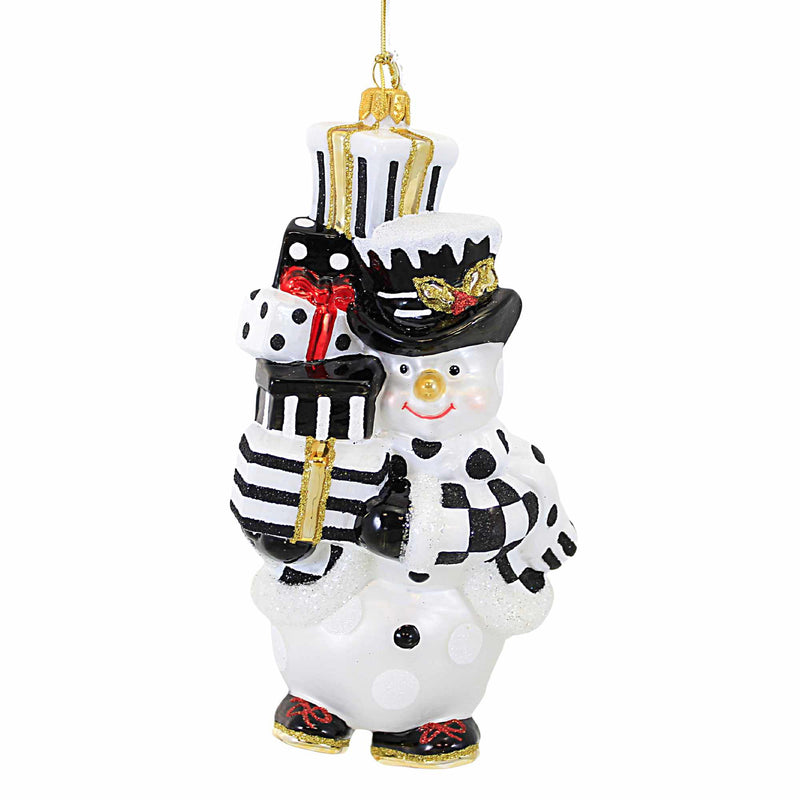 Huras Family Black And White Delight Snowman - 1 Glass Tree Ornament 7.0 Inch, Glass - Handpainted Bold Stripe Pattern Bw594 (59245)