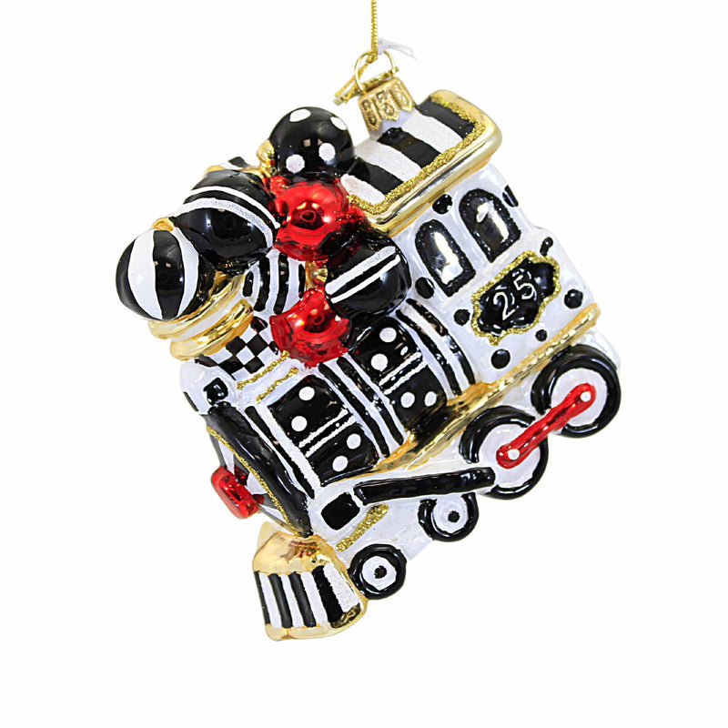 Huras Family Black And White Delight Train - 1 Glass Tree Ornament 4.0 Inch, Glass - Hand Painted Ornament Choo-Choo Bw880 (59247)