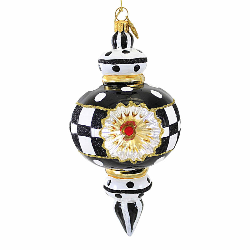 Huras Family Black And White Delight Icicle Reflector - 1 Glass Tree Ornament 6.0 Inch, Glass - Hand Painted Bold Design Pattern Bw964 (59250)