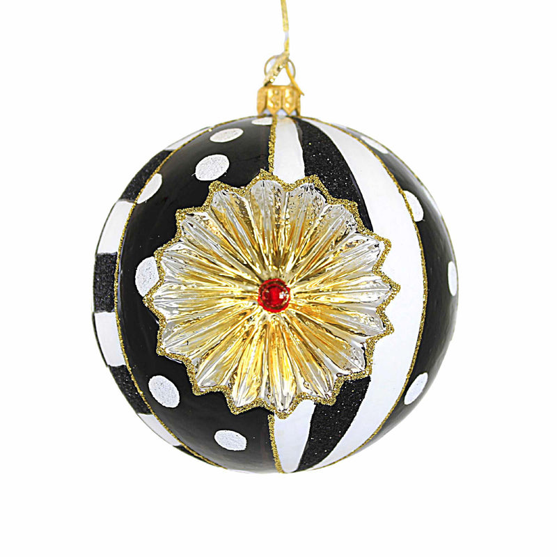 Huras Family Black And White Delight Reflector Ball - 1 Glass Tree Ornament 4.25 Inch, Glass - Hand Painted Vintage Style Drop Bw966 (59251)