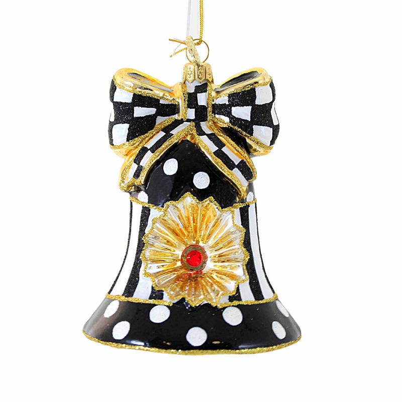 Huras Family Black And White Delight Bell - 1 Glass Tree Ornament 4.5 Inch, Glass - Hand Painted Modern Vintage Style Bw972 (59252)