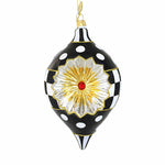 Huras Family Black And White Delight Teardrop Reflector - 1 Glass Tree Ornament 6.0 Inch, Glass - Hand Painted Modern Vintage Style Bw973 (59253)
