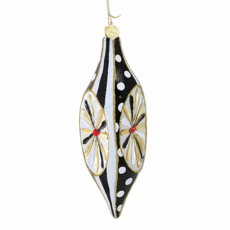 Huras Family Black And White Delight Thin Icicle Reflector - 1 Glass Tree Ornament 7.0 Inch, Glass - Hand Painted Modern Drop Vintage Style Bw974 (59254)