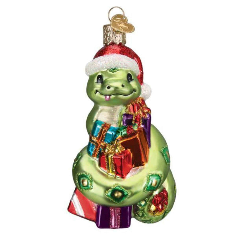 Old World Christmas 4.25 Inches Tall  Santa Snake Glass Ornament Presents 12682 (59271)
