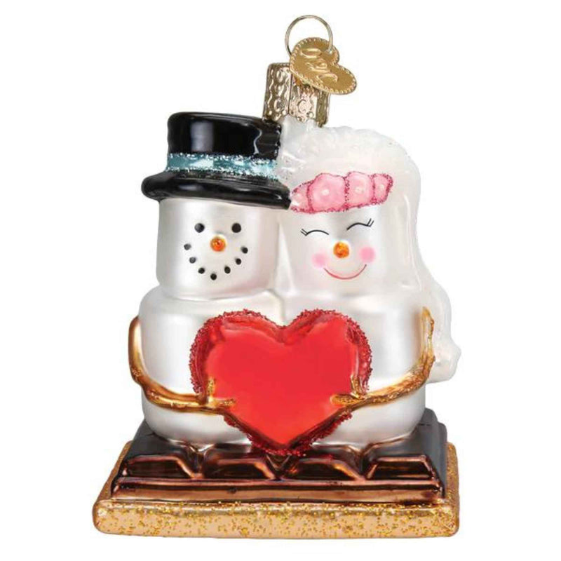 Old World Christmas 3.5 Inches Tall S'mores In-Love Glass Marshmallow Heart (59289)