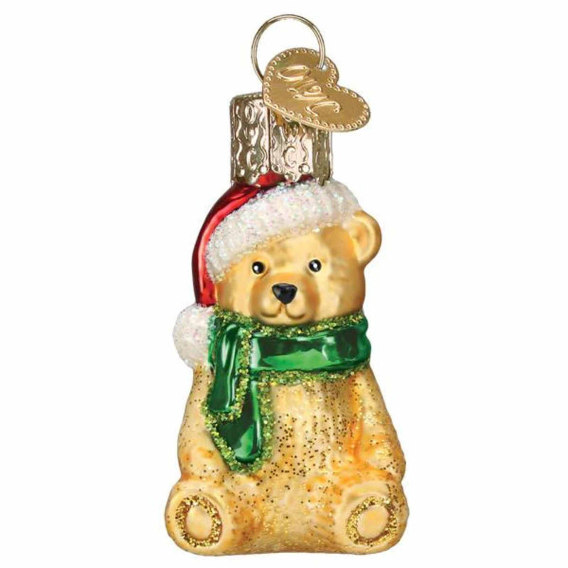 Old World Christmas Mini Teddy Bear - One Mini Ornament 2.0 Inch, Glass - Gumdrops Collection Santa Hat 85260 (59401)