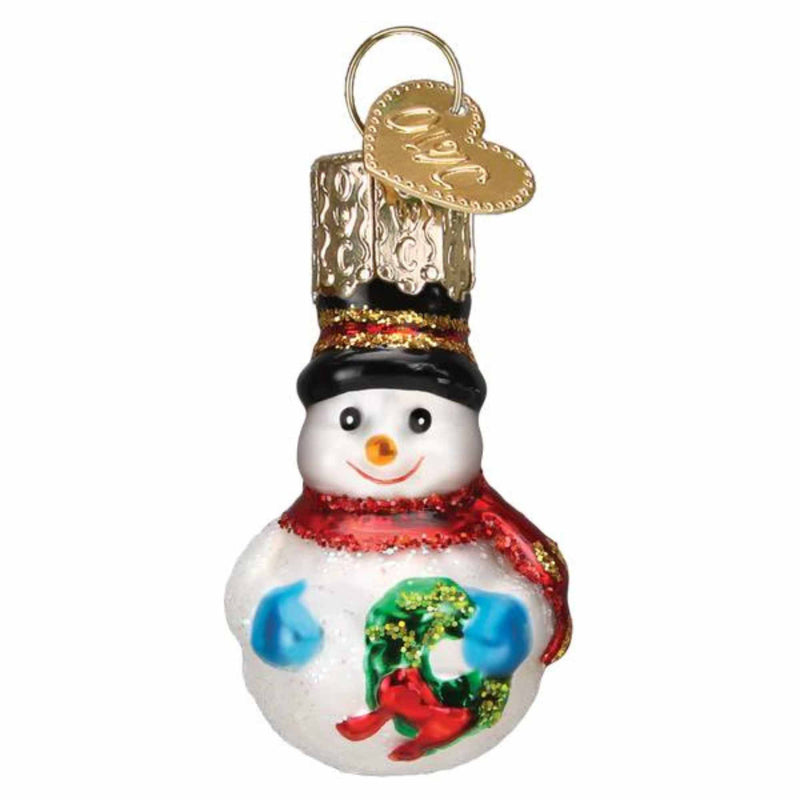 Old World Christmas Mini Snowman - One Glass Ornament 2.0 Inch, Glass - Ornament Wreath Blue Mittens 86500 (59404)