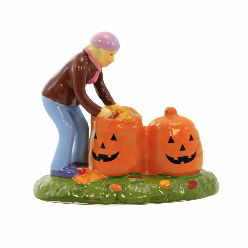 Department 56 Villages Scary Clean Up - One Accessory 2.75 Inch, Ceramic - Halloween Fall Leaves Pumpkin Bags 6011474 (59448)