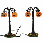 Department 56 Villages Lit Hallow's Eve Street Lamps - Two Lit Halloween Lamps 4.25 Inch, Resin - Jack-O-Lanterns Fall Leaves 6012281 (59462)