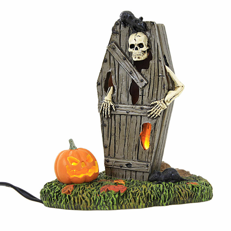 Department 56 Villages Lit Raised From The Dirt - One Lit Accessory 4.25 Inch, Resin - Skeleton Crypt Coffin Jack-O-Lantern 6012282 (59466)