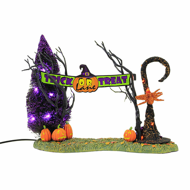 Department 56 Villages Lit Trick Or Treat Lane Entrance - One Halloween Accessory Sign 7.75 Inch, Resin - Spider Sisal Tree Sign 6012299 (59469)