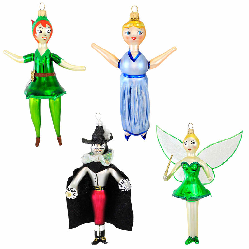 Laved Italian Ornaments Peter Pan - 4 Glass Ornaments 8 Inch, Glass - Tinker Bell Wendy Captain Hook Set003 (59583)