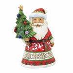 Jim Shore Santa Holding Tree Mini - One Figurine 3.75 Inch, Polyresin - Christmas Quilt Design 6012960 (59816)