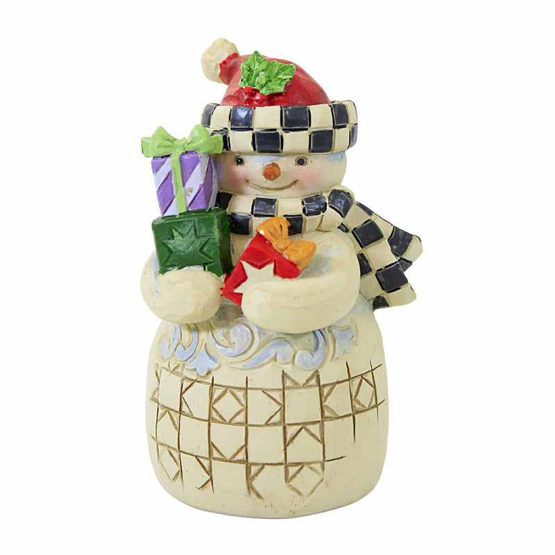Jim Shore Snowman With Checkered Hat Mini - One Figurine 3.5 Inch, Resin - Heartwood Creek Scarf 6012958 (59818)