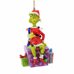 Jim Shore Grinch Sitting Present Wrapped - One Ornament 4.5 Inch, Polyresin - Lights Ornament Dr. Seuss 6012709 (59831)