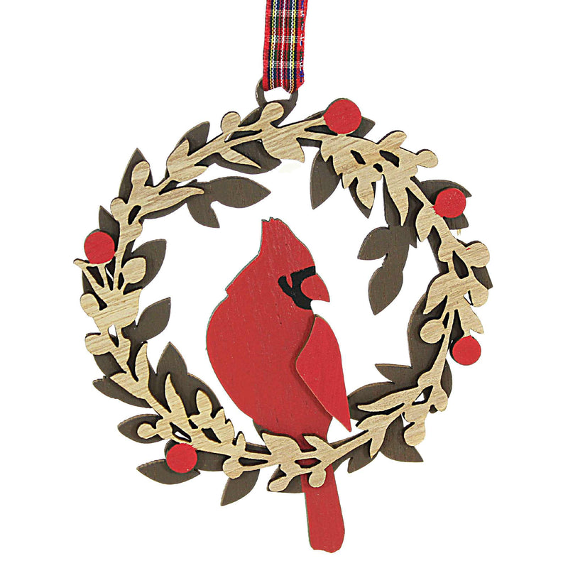 Enesco Cardinal Wreath Ornament - One Ornament 4.75 Inch, Wood - D56 Laser Cut Multi-Dimensional 6013177 (60074)