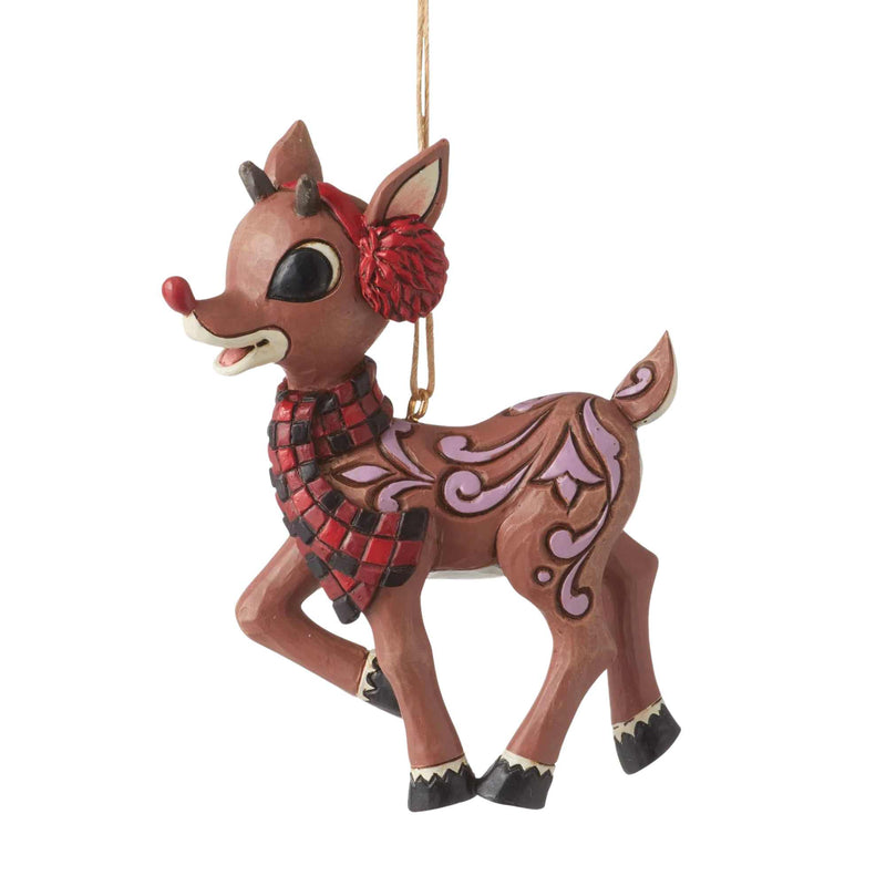 Jim Shore Rudolph With Earmuffs Ornament - One Ornament 4.0 Inch, Polyresin - Red Nosed Reindeer Traditions 6012720 (60130)
