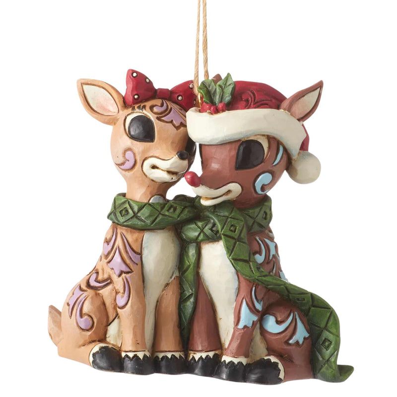Jim Shore Rudolph & Clarice Ornament - One Ornament 3.0 Inch, Polyresin - Traditions Red-Nosed Reindeer 6012719 (60131)