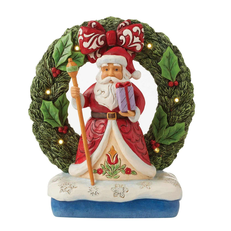 Jim Shore Believe In The Magic Of Christmas - One Figurine 7.0 Inch, Resin - Santa By Light-Up Wreath 6012937 (60140)