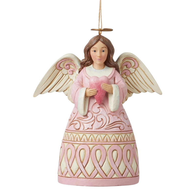 Jim Shore Pink Angel Holding Heart - One Ornament 4.25 Inch, Polyresin - Rose Center For Breast Health 6013134 (60152)