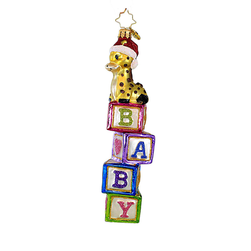 Christopher Radko Company Block-Balancing Baby Giraffe - 1 Glass Ornament 6.5 Inch, Glass - Ornament Christmas Birth Unisex 1020753 (60215)