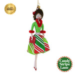 Santa Land Bree In Green & Red Candy Striped Short Skirt - 1 Glass Ornament 6.50 Inch, Glass - Dames Of Candy Stripe Lane Ladies Shopper Italian Italy 23D1020 (60225)
