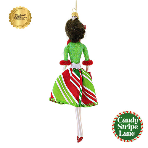 Santa Land Bree In Green & Red Candy Striped Short Skirt - - SBKGifts.com