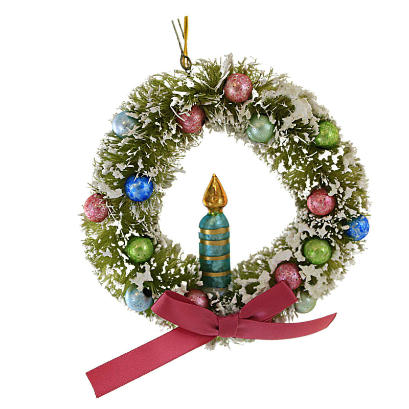 Bethany Lowe Brights Candle In Wreath Ornament - One Ornament 5.5 Inch, Plastic - Christmas Multi-Colored Beads Lc2428 (60294)