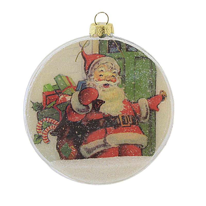 Bethany Lowe Santa Glass Disk Ornament - One Ornament 4.0 Inch, Glass - Christmas Claus Delivery Snow Lc2486 (60309)
