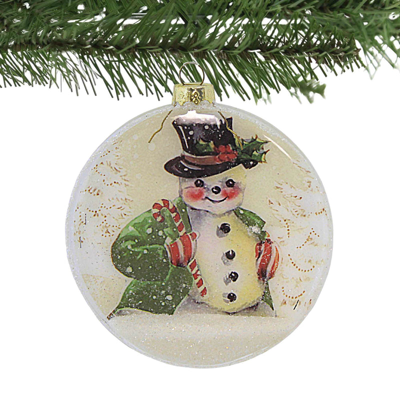 Bethany Lowe Snowman Glass Disk Ornament - - SBKGifts.com