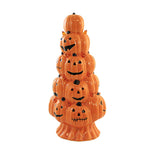 Transpac Stacked Jack-O-Lantern Tree - One Light Up Figurine 10.0 Inch, Dolomite - Halloween Pumpkins Light Up Th01332 (60314)