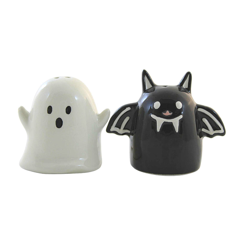 Transpac Bat/Ghost Salt And Pepper Set - One Set Of Salt And Pepper Shakers 2.75 Inch, Dolomite - Halloween Spooky Fangs Th00809 (60315)