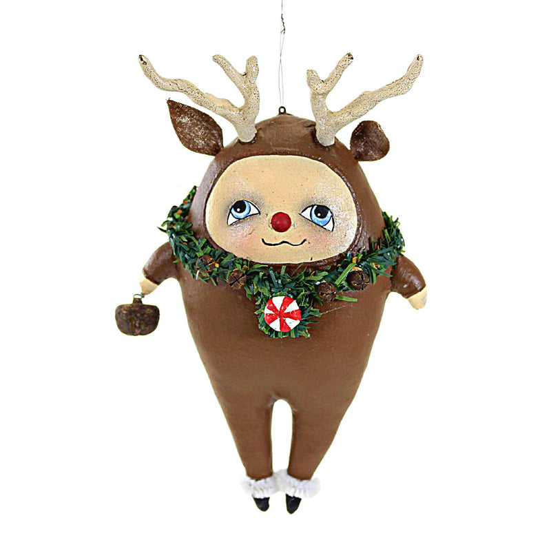 Bethany Lowe Rudy Reindeer Ornament - One Ornament 6.5 Inch, Polyresin - Christmas Red Nose Peppermint Rs2126 (60374)