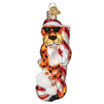 Old World Christmas Chester Cheetah On Candy Cane - 1 Glass Tree Ornament 4.0 Inch, Glass - Ornament Snack Chips 12660 (60420)