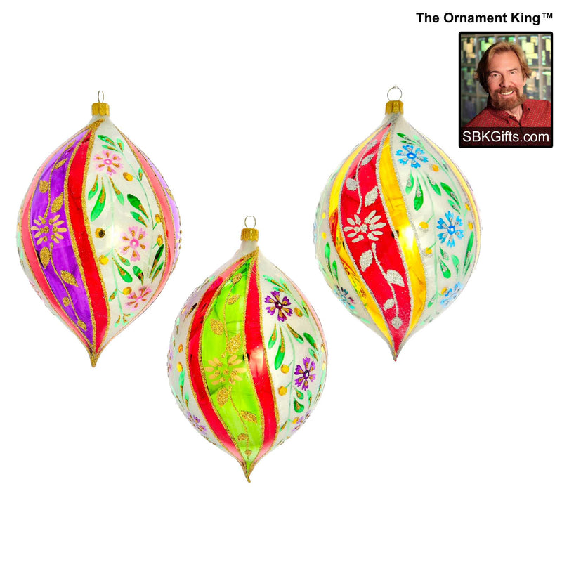 Preorder Hy 24 Meadow Lark '24 - 3 Glass Ornaments Inch, - Floral Drop Ornament 24 30052 Set3 (60481)