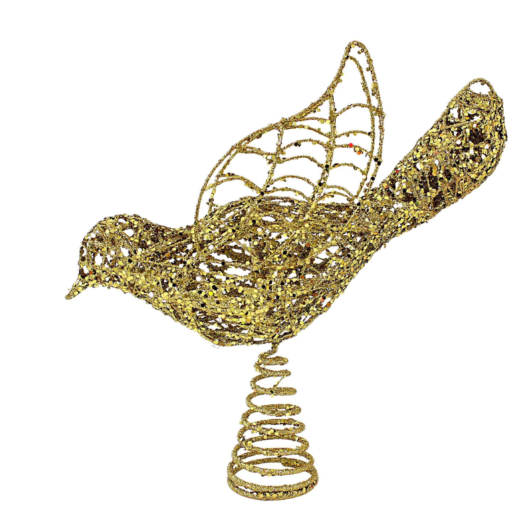Option 2 Gold Wire Bird Tree Topper One Tree Topper 10.25 Inch, Metal
