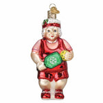 Old World Christmas Pickleball Mrs. Claus - One Ornament 5.0 Inch, Glass - Ornament Paddle Ball 10246 (60540)