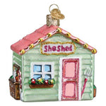 Old World Christmas She Shed - One Ornament 3.25 Inch, Glass - Ornament Flowers Rake Wine 20139 (60545)