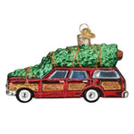 Old World Christmas Station Wagon With Tree - One Ornament 2.5 Inch, Glass - Wood Look Trim Ornament 46115 (60562)