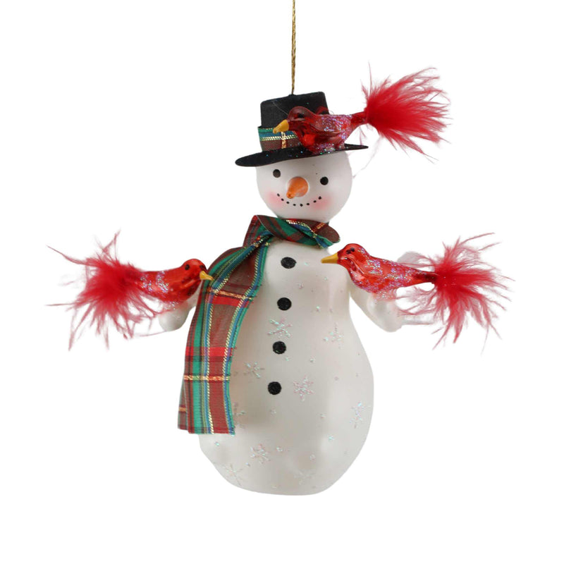 Preorder De Carlini 24 Snowman With Red Cardinal Friends - 1 Glass Ornament Inch, - Handmade Ornament Italy Mgd007 (60593)