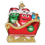 Old World Christmas M&M's In Sleigh - One Ornament 4.0 Inch, Glass - Chocolate Candies Santa Hat 32606 (60601)