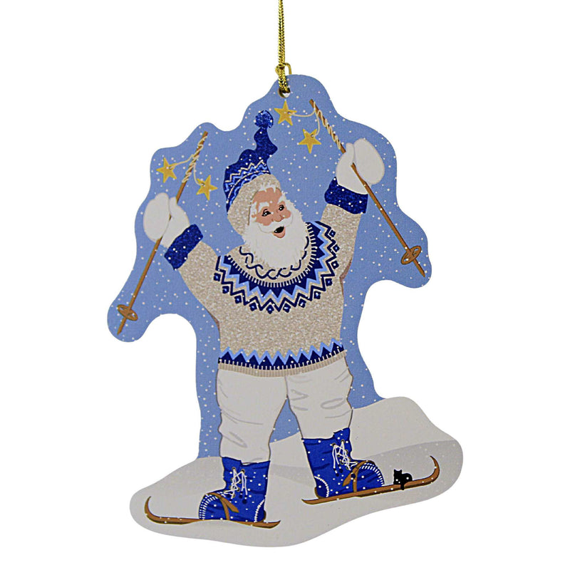 Cat's Meow Village Skiing Santa Ornament - One Ornament 5 Inch, Wood - Ornament Christmas Snow 23695 (60645)