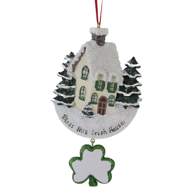 Kurt S. Adler Bless This Irish House - One Ornament 5 Inch, Polyresin - Clover Snow Trees W3855 (60670)