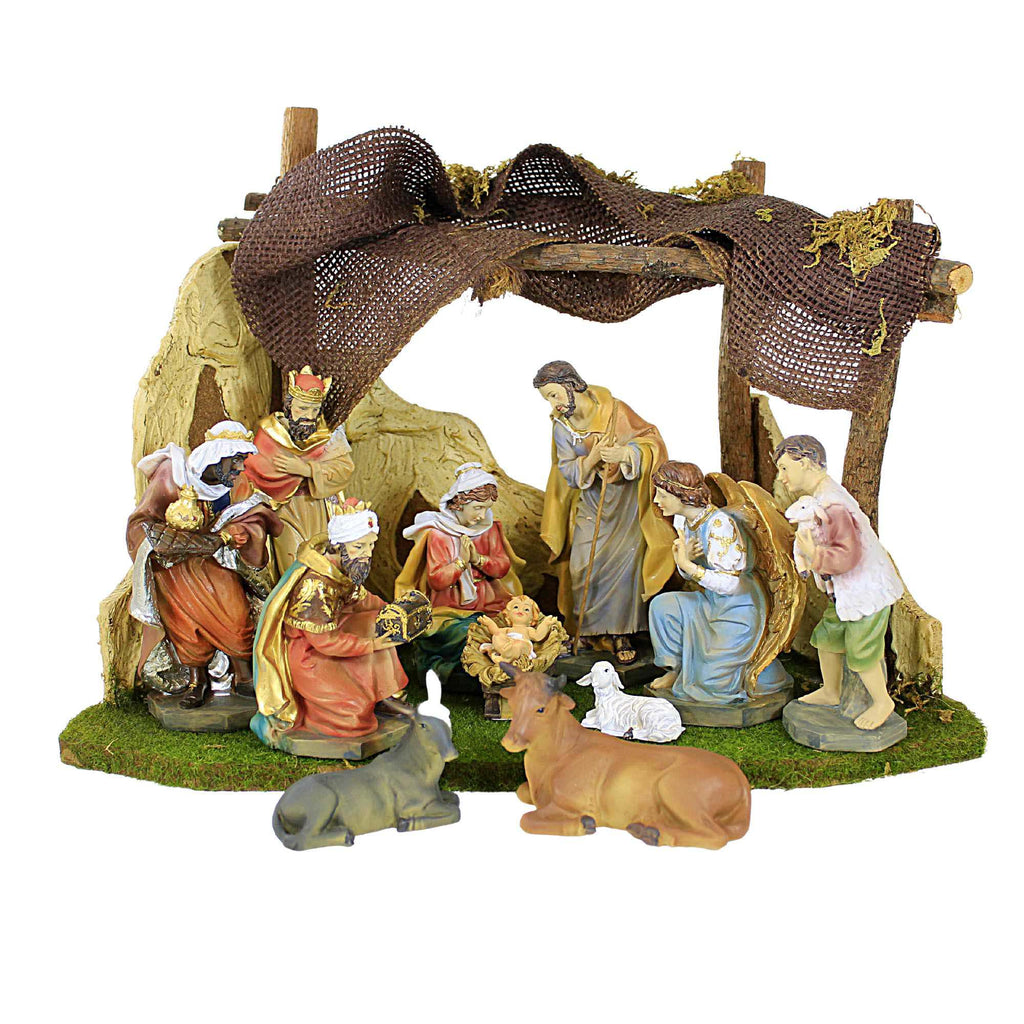 Kurt S. Adler Nativity Set With Creche - One Creche And 12 Pieces 11.25  Inch, Polyresin - Mary Joseph Jesus Kings N0284 | SBKGifts.com